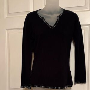 Darjoni Black Silk Blend V-Neck Long Sleeve Sweater
